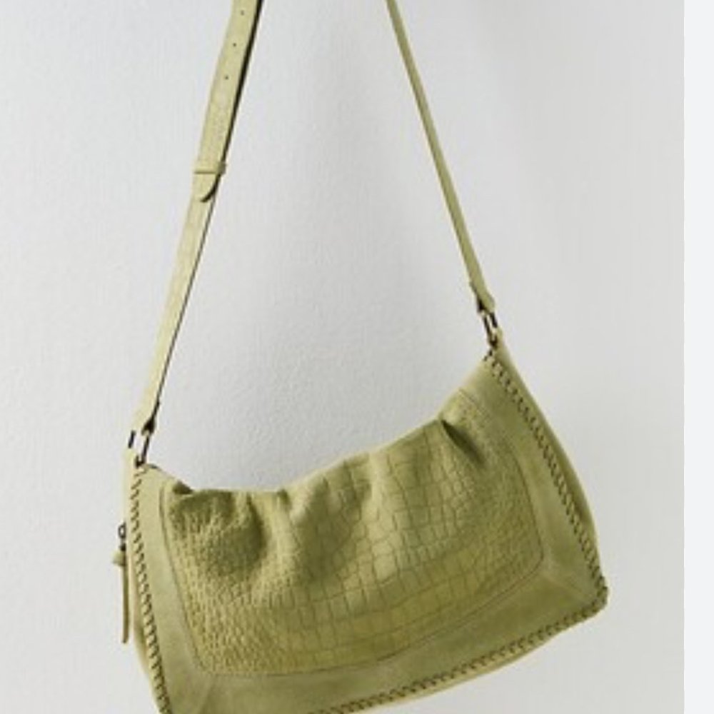 Free People Olive Green Croc-Embossed Shoulder Bag